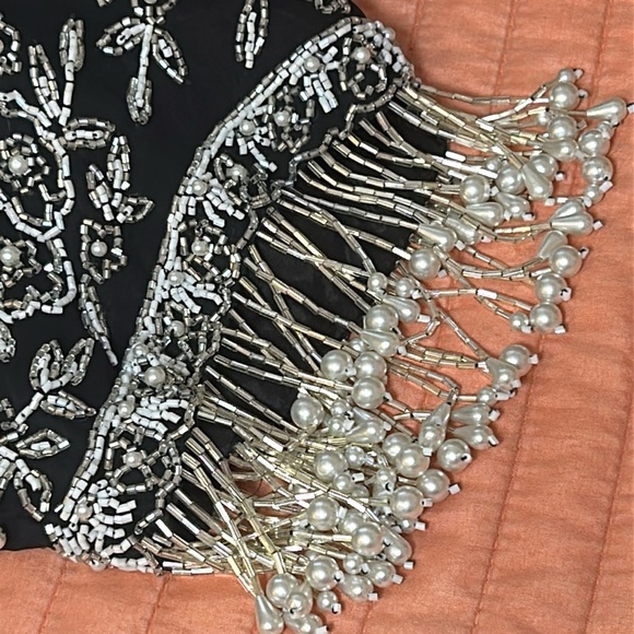 VTG Black Tie By He Ro Industries Sequin Beaded Floral 100% Silk Blouse Sz Small - Picture 10 of 16